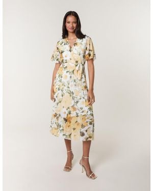Blue Vanilla Short Sleeve Wrap Pleat Dress - Natural