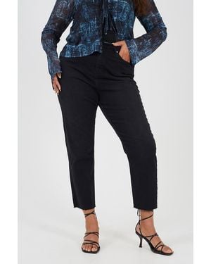 Brave Soul Curve Raw Hem Cropped Mom Jeans - Blue