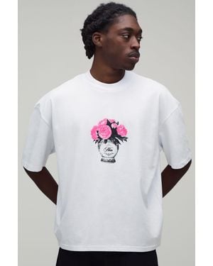 BoohooMAN Oversized Boxy Floral Micro Print T-Shirt Cotton - White