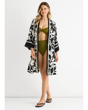 Gini London Summer Border Printed Beach Kimono - White
