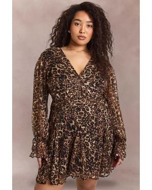 Boohoo Plus Cinched Skater Dress - Brown