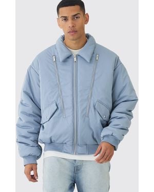 BoohooMAN Oversized Boxy Collared Bomber Jacket In Slate - Blue