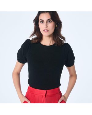 S&J Weekends Gebreid Topje Met Korte Mouwen En Ronde Hals - Zwart