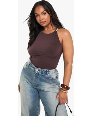Boohoo Plus Trim Detail Top - Blue