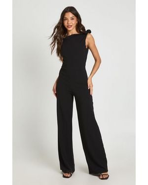 Boohoo Jersey Crepe Knot Shoulder Wide Leg Jumpsuit - Black
