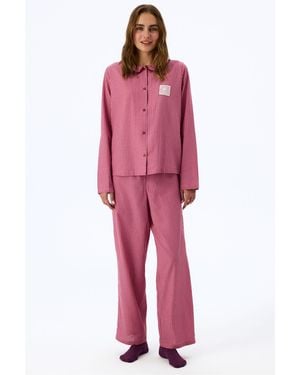 Penti Rosy Long Sleeve Shirt Trousers Pyjama Set - Red