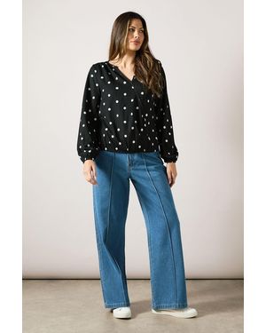 Wallis Spot Print Textured Jersey Wrap Top - Blue
