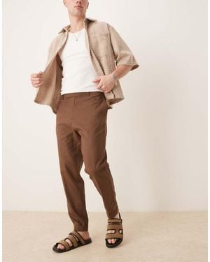 ASOS Smart Tapered Fit Linen Blend Trousers - Natural