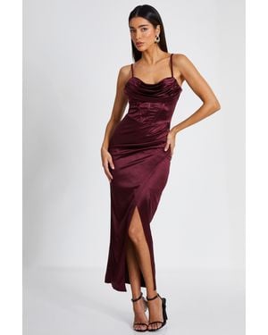 Quiz Dark Satin Corset Midi Dress - Red
