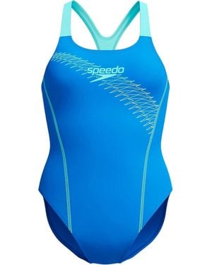 Speedo Ladies Medley Medalist Graphic Print One Piece Swimsuit (Midnight) - Blue