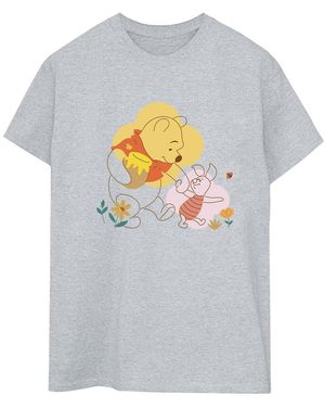 Disney Ladies Winnie The Pooh Piglet Cotton Boyfriend T-Shirt (Sports) - Grey