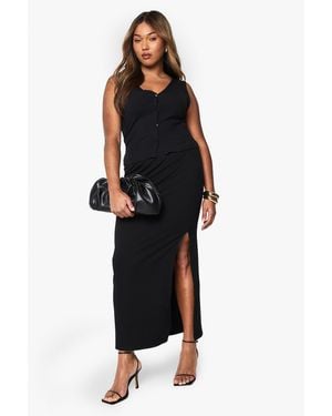 Boohoo Plus Soft Rib Maxi Skirt - Black