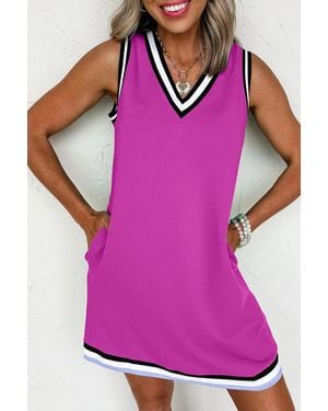 Azura Exchange Paarse Orchidee Kleurcontrast Zoom V-hals Shift Mouwloze Mini-jurk
