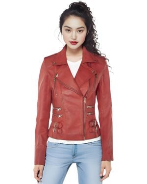 Infinity Leather Brando Biker Jacket-Constantia Lamb Leather - Red