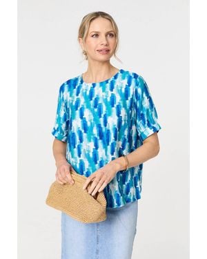 Izabel London Printed 1/2 Turn-Up Sleeve Blouse - Blue
