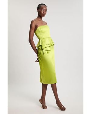 Karen Millen Bonded Satin Peplum Pencil Woven Midi Dress - Green