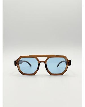 SVNX Angular Navigator Style Sunglasses - Blue