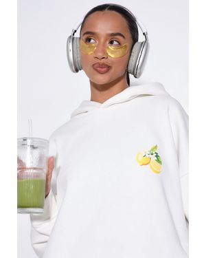Boohoo Lemon Printed Oversized Hoodie - White