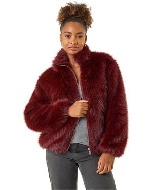 Roman Faux Fur Relaxed Bomber - Red