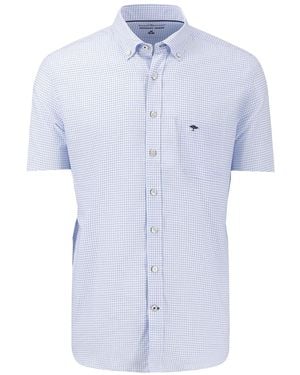 Fynch-Hatton Short Sleeved Oxford Shirt Check Cotton - Blue