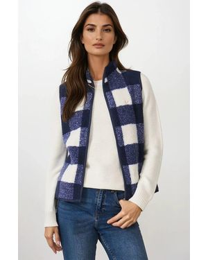 Crew Boucle Checked Gilet - Blue