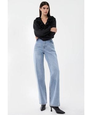Hiccup High-Waist Straight-Leg Washed Trousers - Blue