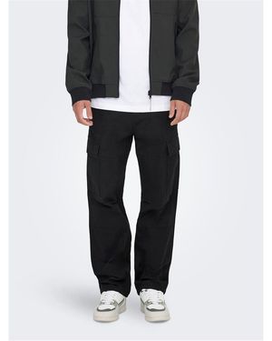 Only & Sons And Solid Patterned Straight Combat Trousers - Black