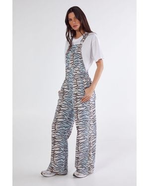 Nasty Gal Denim Tiger Print Dungarees - White