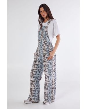 Nasty Gal Denim Tiger Print Dungarees - White