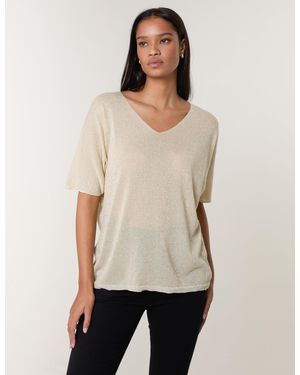 Blue Vanilla Metallic Fine Gauge Lightweight Knit Top - Natural