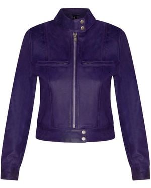 Infinity Leather Plain Moto Biker Jacket-Braga - Blue