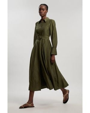 Karen Millen Petite Organdie Woven Midi Shirt Dress - Green