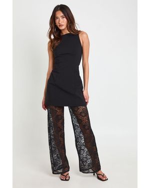 Boohoo Bengaline Longline Jumpsuit With Lace Wide Leg Trouser - Blue