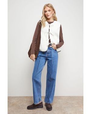 Oasis Faux Fur Gilet With Pu Binding - Blue