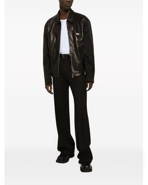 Dolce & Gabbana Leather Bomber Jacket - Black