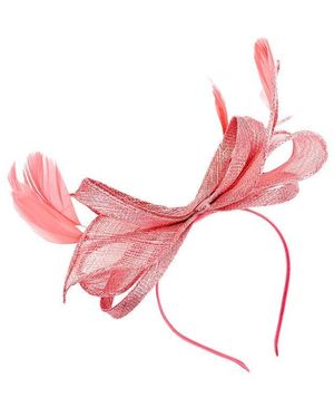 SVNX Bow Shaped Fascinator With Sinamay Curls & Feathers - Pink