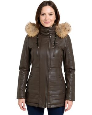Infinity Leather Quilted Parka Jacket-Bowen Lamb Leather - Brown