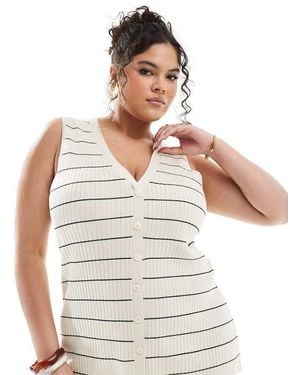 Pretty Lavish Curve Stripe Knit Waistcoat Co-Ord - White
