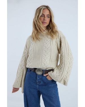 Nasty Gal Knitted Chunky Cable Wide Sleeve Jumper - Blue