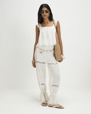 River Island Jumpsuit Cotton Blend Lace Insert Sleeveless Viscose - White