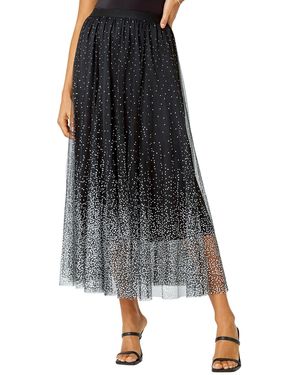 Roman Polka Dot Print Elasticated Mesh Skirt - Black