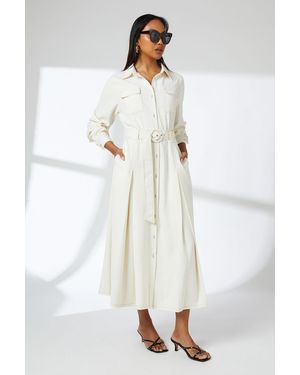 PRINCIPLES Contrast Stitch Belted Utility Dress - White