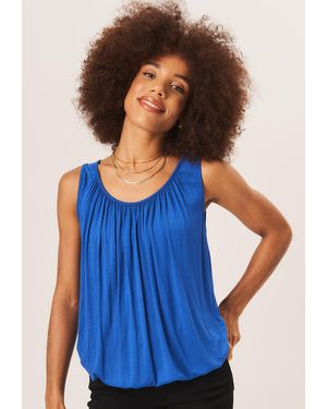 Gini London Rouse Hals Oversized Mouwloze Top - Blauw