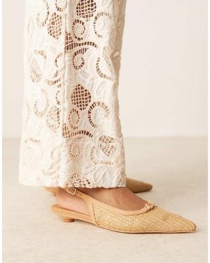 Glamorous Slingback Low Heeled Shoes - Natural