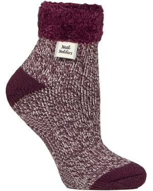 Heat Holders Ladies Ribbed Cuff Thermal Bed Socks For Lounging Around - Purple