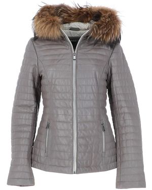 Ashwood Leather 'Venezia' Fur Trim Hooded Real Jacket - Grey