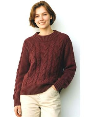 SELECTED Crew Neck Chunky Cable Knit Jumper - Red