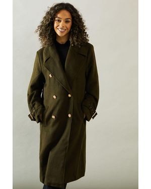 Wallis Buckle Detail Double Breasted Coat - Green