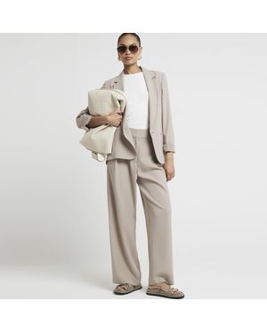 River Island Wide Leg Trousers Elasticated - Natural
