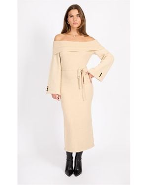 Little Mistress Off-The-Shoulder Maxi Jumper Dress - Natural